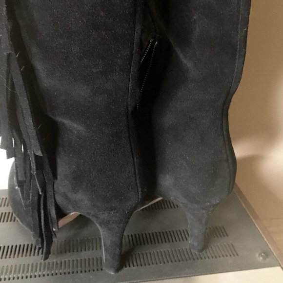 Black Genuine Suede Fringed Boots - Picture 2 of 2